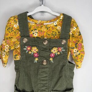 LITTLE LASS Two-piece 3T Yellow Floral Top Green Floral overall dress girls